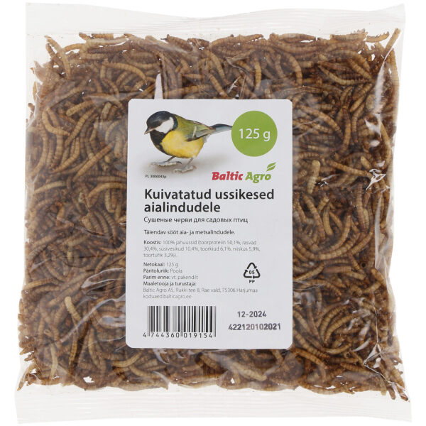 Kuivatatud ussikesed aialindudele