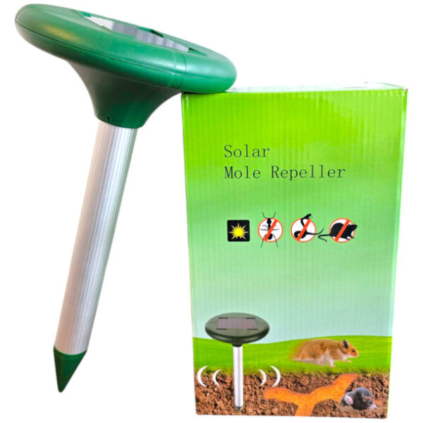 Mole repellent with solar panel