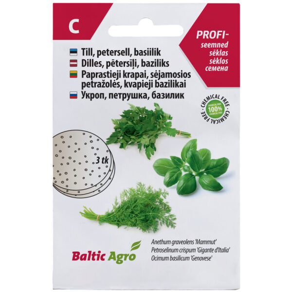 Seed discs of dill, parsley, basil